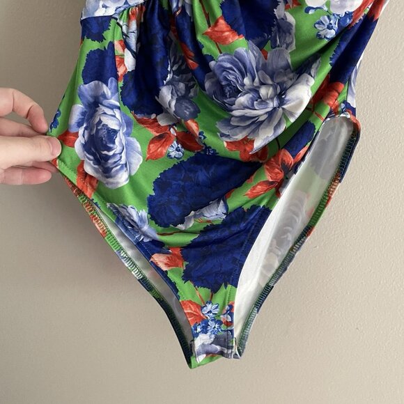 Zara Women S Green Floral Ruched Asymmetrical One Shoulder Bodysuit NWT - Picture 4 of 13